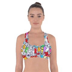 Graffiti Characters Seamless Pattern Cross Back Sports Bra