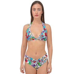 Graffiti Characters Seamless Pattern Double Strap Halter Bikini Set