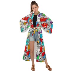 Graffiti Characters Seamless Pattern Maxi Kimono