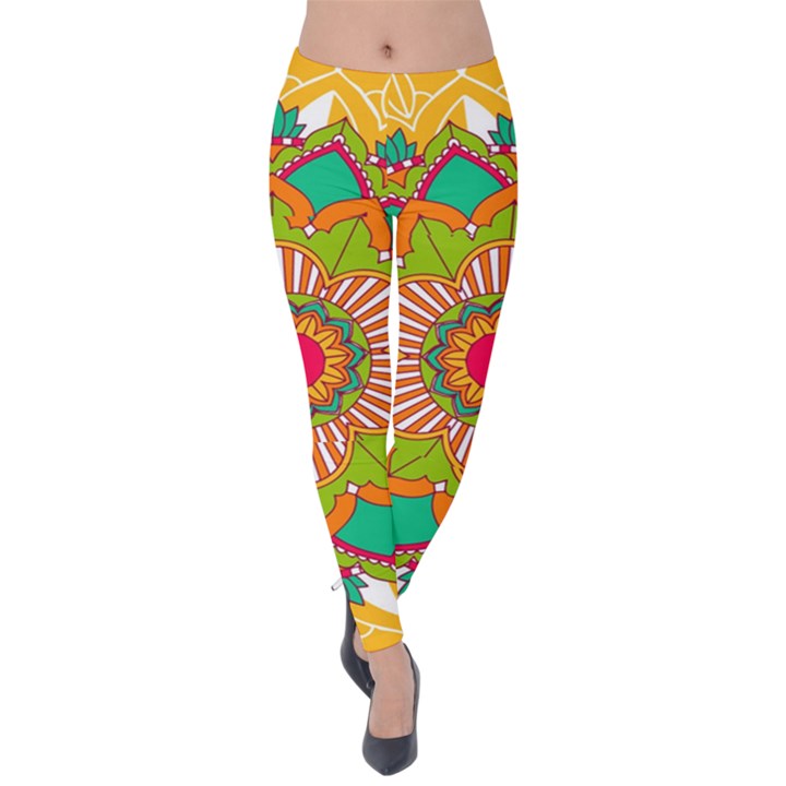 Mandala Patterns Yellow Velvet Leggings