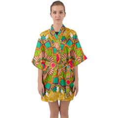 Mandala Patterns Yellow Half Sleeve Satin Kimono 