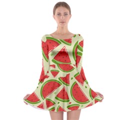 Cute Watermelon Seamless Pattern Long Sleeve Skater Dress