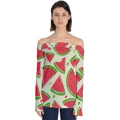Cute Watermelon Seamless Pattern Off Shoulder Long Sleeve Top
