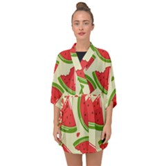 Cute Watermelon Seamless Pattern Half Sleeve Chiffon Kimono