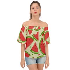 Cute Watermelon Seamless Pattern Off Shoulder Short Sleeve Top by Nexatart