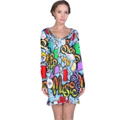 Graffiti Characters Seamless Patternm Long Sleeve Nightdress