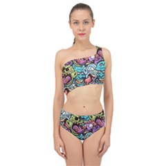 Zombie Heads Pattern Spliced Up Two Piece Swimsuit