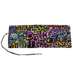 Graffiti Word Seamless Pattern Roll Up Canvas Pencil Holder (s)