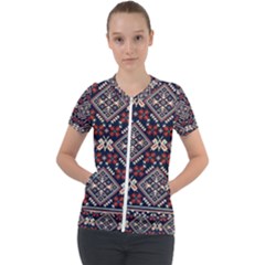 Ukrainian Folk Seamless Pattern Ornament Short Sleeve Zip Up Jacket