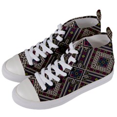 Zentangle Style Geometric Ornament Pattern Women s Mid-top Canvas Sneakers