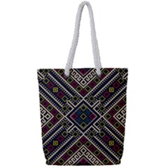 Zentangle Style Geometric Ornament Pattern Full Print Rope Handle Tote (small)