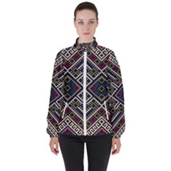 Zentangle Style Geometric Ornament Pattern Women s High Neck Windbreaker