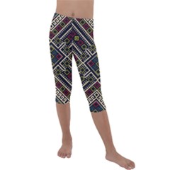 Zentangle Style Geometric Ornament Pattern Kids  Lightweight Velour Capri Leggings  by Nexatart