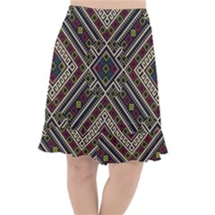 Zentangle Style Geometric Ornament Pattern Fishtail Chiffon Skirt