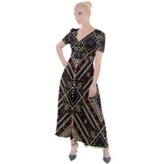 Zentangle Style Geometric Ornament Pattern Button Up Short Sleeve Maxi Dress by Nexatart