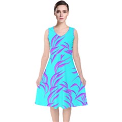 Branches Leaves Colors Summer V-neck Midi Sleeveless Dress  by Nexatart