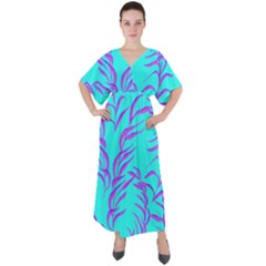 Branches Leaves Colors Summer V-neck Boho Style Maxi Dress by Nexatart