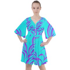 Branches Leaves Colors Summer Boho Button Up Dress by Nexatart
