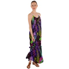 Leaves Nature Design Plant Cami Maxi Ruffle Chiffon Dress