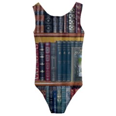 Books Library Bookshelf Bookshop Kids  Cut-out Back One Piece Swimsuit by Nexatart