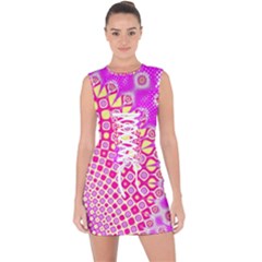 Digital Arts Fractals Futuristic Pink Lace Up Front Bodycon Dress by Nexatart