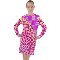 Digital Arts Fractals Futuristic Pink Long Sleeve Hoodie Dress