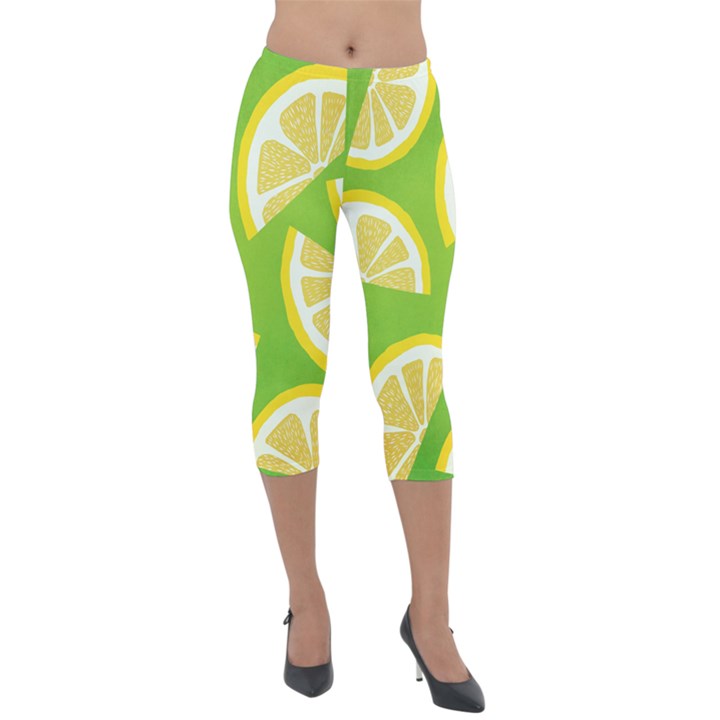 Lemon Fruit Healthy Fruits Food Lightweight Velour Capri Leggings 