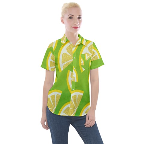 Lemon Fruit Healthy Fruits Food Women s Short Sleeve Pocket Shirt by Nexatart