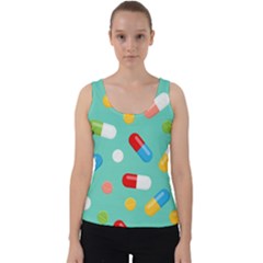 Pills Medicines Seamless Pattern Blue Background Velvet Tank Top