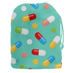 Pills Medicines Seamless Pattern Blue Background Drawstring Pouch (3xl) by Nexatart