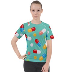 Pills Medicines Seamless Pattern Blue Background Women s Sport Raglan Tee