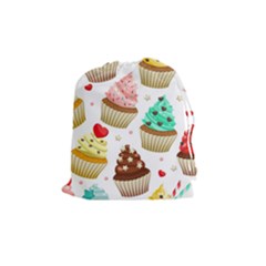 Seamless Pattern Yummy Colored Cupcakes Drawstring Pouch (medium) by Nexatart