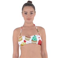 Seamless Pattern Yummy Colored Cupcakes Halter Bandeau Bikini Top