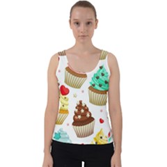 Seamless Pattern Yummy Colored Cupcakes Velvet Tank Top