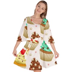 Seamless Pattern Yummy Colored Cupcakes Velour Kimono Dress by Nexatart