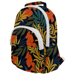 Fashionable Seamless Tropical Pattern With Bright Green Blue Plants Leaves Rounded Multi Pocket Backpack