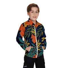 Fashionable Seamless Tropical Pattern With Bright Green Blue Plants Leaves Kids  Windbreaker by Nexatart