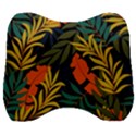 Fashionable Seamless Tropical Pattern With Bright Green Blue Plants Leaves Velour Head Support Cushion View1