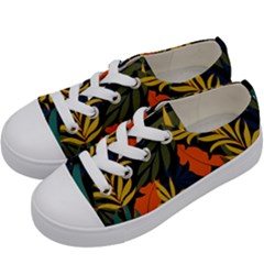 Fashionable Seamless Tropical Pattern With Bright Green Blue Plants Leaves Kids  Low Top Canvas Sneakers