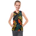 Fashionable Seamless Tropical Pattern With Bright Green Blue Plants Leaves Kids  Sleeveless Hoodie View1