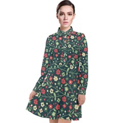 Flowering Branches Seamless Pattern Long Sleeve Chiffon Shirt Dress by Nexatart