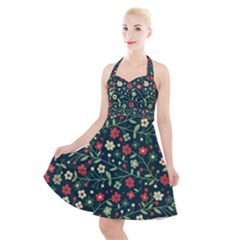 Flowering Branches Seamless Pattern Halter Party Swing Dress  by Nexatart