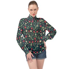 Flowering Branches Seamless Pattern High Neck Long Sleeve Chiffon Top by Nexatart