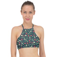 Flowering Branches Seamless Pattern Racer Front Bikini Top by Nexatart