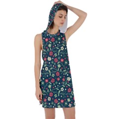 Flowering Branches Seamless Pattern Racer Back Hoodie Dress