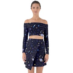 Starry Night  Space Constellations  Stars  Galaxy  Universe Graphic  Illustration Off Shoulder Top With Skirt Set by Nexatart