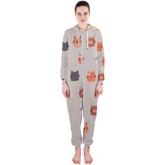 Cat Faces Pattern Hooded Jumpsuit (ladies) 