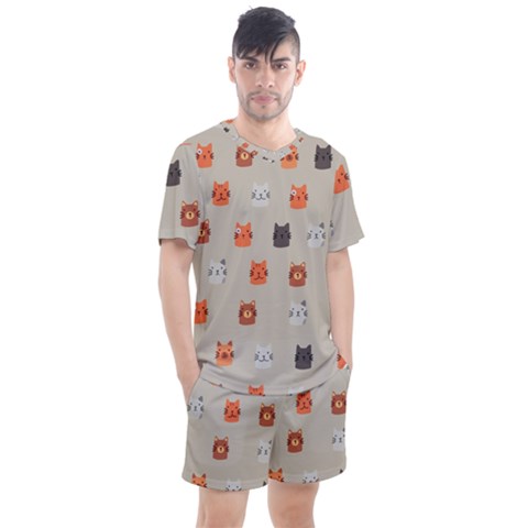 Cat Faces Pattern Men s Mesh Tee And Shorts Set by Nexatart