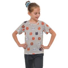 Cat Faces Pattern Kids  Mesh Piece Tee