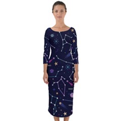 Space Wallpapers Quarter Sleeve Midi Bodycon Dress